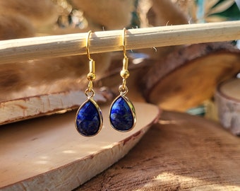 Earrings Lapis Lazuli Drop Earrings Gold Gemstone Earrings