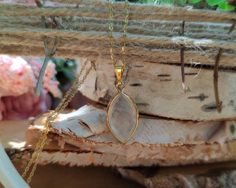 Botswana Agate Necklace Gold Gemstone Necklace Navette Gemstone