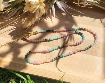 Sunstone Amazonite African Turquoise Rhodonite Choker Necklace Short Necklace Gold Delicate Necklace Filigree Crystal Beaded Choker