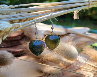 Earrings hearts moss agate silver gemstone earrings