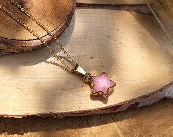 Jade pink star necklace gold gemstone necklace