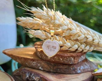 Gemstone Rock Crystal Necklace Gold Rock Crystal Heart Gold Chain Stainless Steel Gold Plated