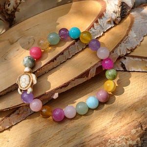 Turtle Bracelet Aventurine Jade Jasper Rose Quartz Agate Citrine Amethyst Rhodonite Unique 8 mm Pearl Gemstone Bracelet