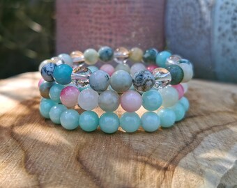 Bracelet set jade rock crystal agate amazonite moonstone 8 mm