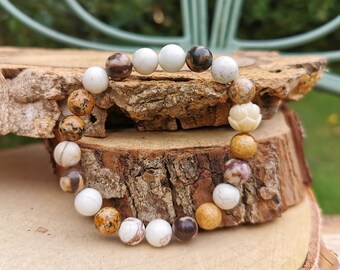 Lotus Blossom Cream Bracelet Jasper Magnesite 8 mm Mala Bracelet