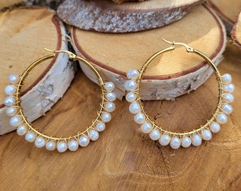 Freshwater pearl earrings gold earrings hoop earrings natural pearls