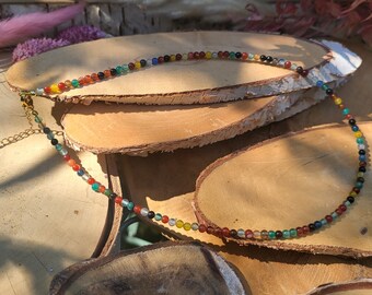 Colorful agate choker necklace short chain gold delicate chain filigree crystal pearl choker