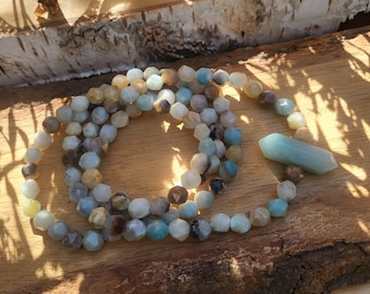 Amazonite Mala Necklace 108 Beads Unique Amazonite Double Terminated 8 mm Beads Diamond Cut Prayer Beads Meditation