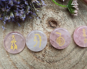 Reiki symbols stones set rose quartz