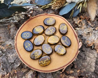 Witch Rune Stones Set Tiger Eye Gold Rune Stones Oracle Stones Witch Runes Witch Runes