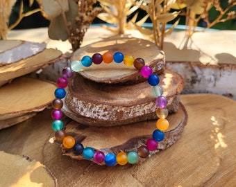 Agate bracelet 6 mm colorful matt beads