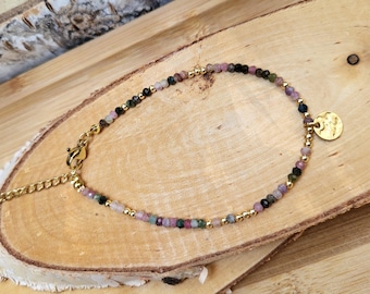 Tourmaline bracelet 3 mm gold colorful tourmaline gemstone bracelet