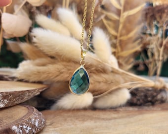 Jade Drop Necklace, Gold Gemstone Necklace