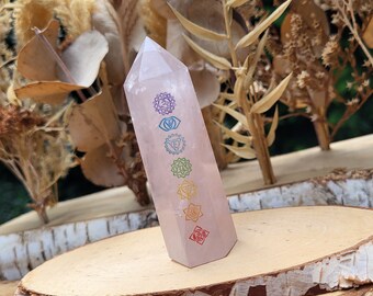 Chakra Obelisk Rose Quartz Tower 7 Chakras Gemstone