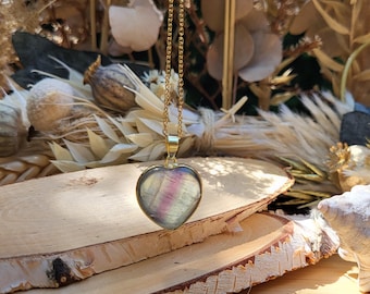 Fluorite heart necklace gold purple blue fluorite gemstone necklace gemstone