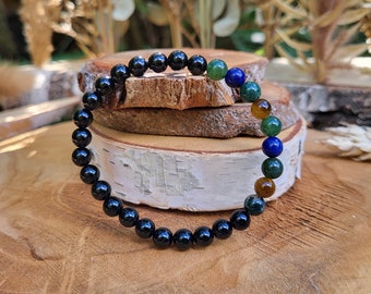 Shungite bracelet tiger eye moss agate lapis lazuli 6 mm beads gemstone bracelet