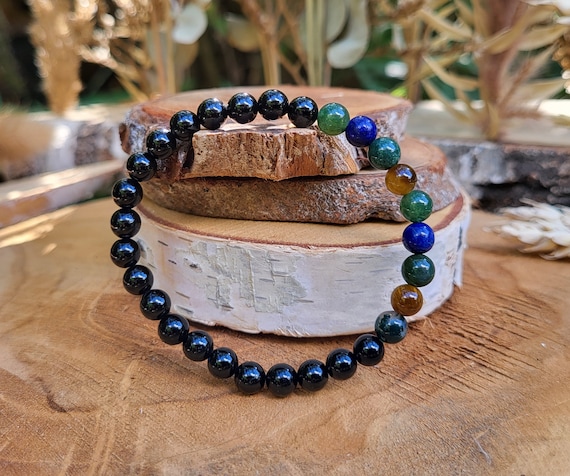 Shungite Bracelet Tiger Eye Moss Agate Lapis Lazuli Mm Pearl