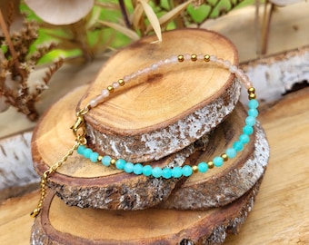 Sunstone Amazonite Bracelet 3 mm Gold Gemstone Bracelet