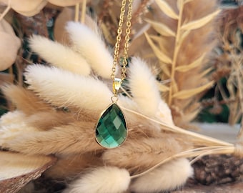 Jade Drop Necklace, Gold Gemstone Necklace