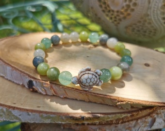 Turtle Bracelet Jade Jasper Aventurine Animal Memory 8 mm Pearl Gemstone Bracelet