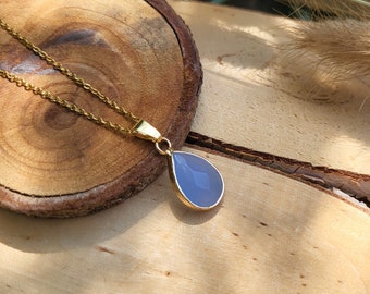 Gemstone Aquamarine Small Drop Necklace Gold Aquamarine Gold Necklace
