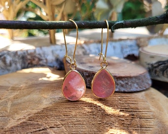 Earrings Cherry Quartz Drop Earrings Gold Cherry Quartz Gemstone Earrings