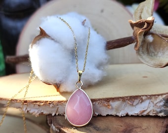 Jade Drop Necklace Pink Gold Gemstone Necklace