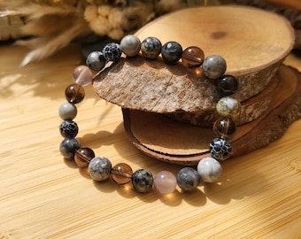 Agate Smoky Quartz Jasper Larvikite Bracelet 8 mm Beaded Gemstone Bracelet