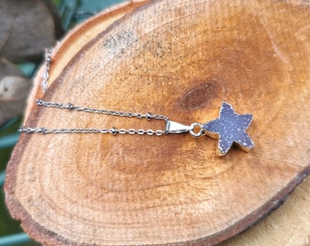 Agate star necklace silver druzy gemstone necklace