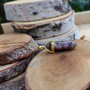 Gemstone Rhodonite Necklace Gold Rhodonite Pen Gold Chain Stainless Steel Gold Plated
