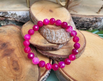 Agate pink bracelet 8 mm beads gemstone bracelet Lacooni