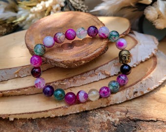 Buddha Bracelet Dragon Veins Agate Bronze 8 mm Mala Bracelet