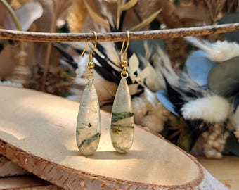 Prehnite Drop Earrings Gold Gemstone Earrings Dangle Earrings