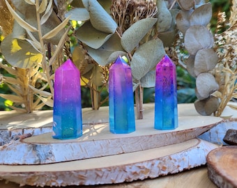 Angel Aura Quartz Tower Obelisk Gemstone Rainbow Worry Stone Point Yoga Chakra Reiki