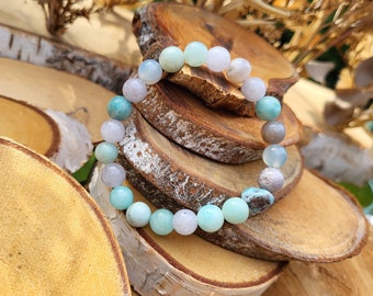 Unique piece of Larimar Agate Amazonite bracelet 8 mm beads unique