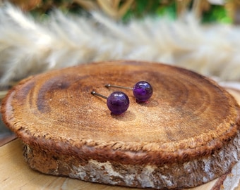 Amethyst Stud Earrings 6 mm Pearl Amethyst Earrings Silver Gemstone Earrings
