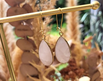 Rose Quartz Drop Earrings Gold Dangle Gemstone Earrings
