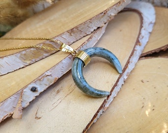 Labradorite Necklace Crescent Gemstone Necklace Gold