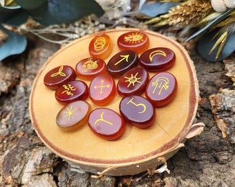 Witch Rune Stones Set Carnelian Gold Runestones Oracle Stones Witch Runes Witch Runes