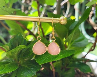 Jade earrings gold light pink gemstone earrings earrings