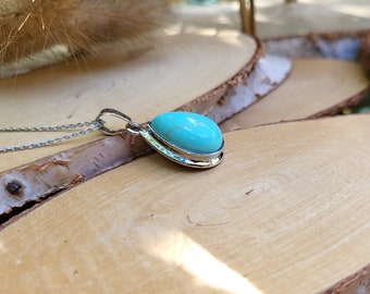 Gemstone Turquoise Drop Necklace Silver