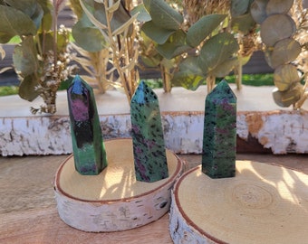 Ruby Zoisite Tower Obelisk Gemstone Hand Flatterer Point Yoga Chakra Reiki