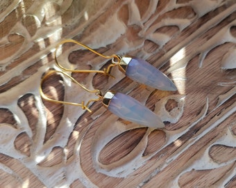 Moonstone earrings, gold gemstone earrings