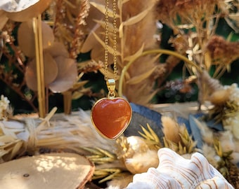 Aventurine heart necklace gold orange aventurine gemstone necklace gemstone