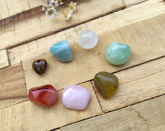 Chakra Stones Gemstones Set 7 Chakras Carnelian Rose Quartz Opal Prehnite Rock Crystal Amazonite Tiger Eye Heart