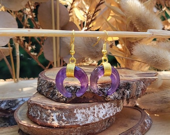 Amethyst Earrings Half Moon Gold Moon Gemstone Earrings