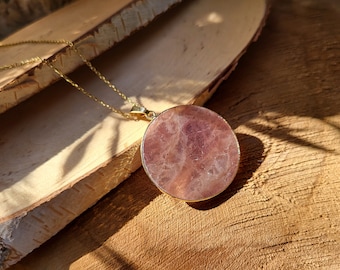 Strawberry quartz necklace gold gemstone necklace