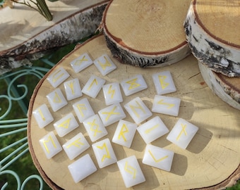 Rune Stones Set Jade White Gold Runestones Oracle