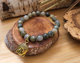 Buddha bracelet agate faceted 8 mm beads gold gemstone bracelet Lacooni