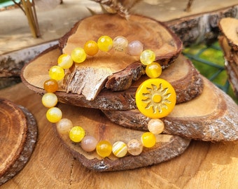 Sun bracelet agate citrine sunstone 8 mm beads gemstone bracelet